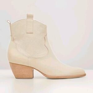 Dolce Vita Shania Boot Cowgirl Nubuck Leather Women 8.5 Ivory Western Ankle Sued